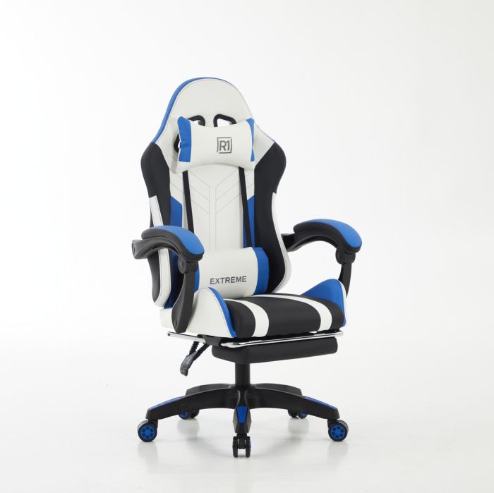 Комп‘ютерне крісло з підставкою для ніг EXTREME R1 Чорно-біло-синій