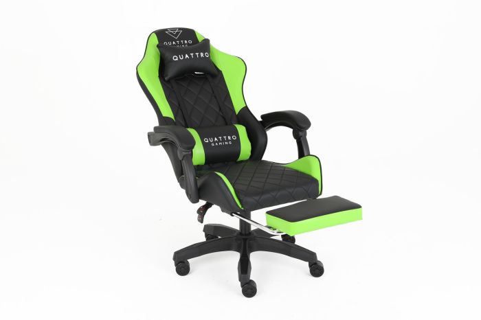 Комп‘ютерне крісло із підставкою для ніг CARBON Quattro Gaming Чорно-зелений