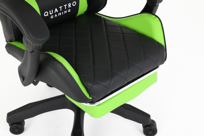 Комп‘ютерне крісло із підставкою для ніг CARBON Quattro Gaming Чорно-зелений