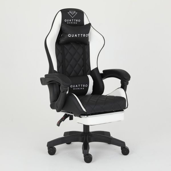Комп‘ютерне крісло із підставкою для ніг CARBON Quattro Gaming Чорно-білий