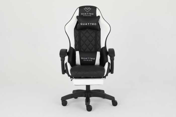 Комп‘ютерне крісло із підставкою для ніг CARBON Quattro Gaming Чорно-білий