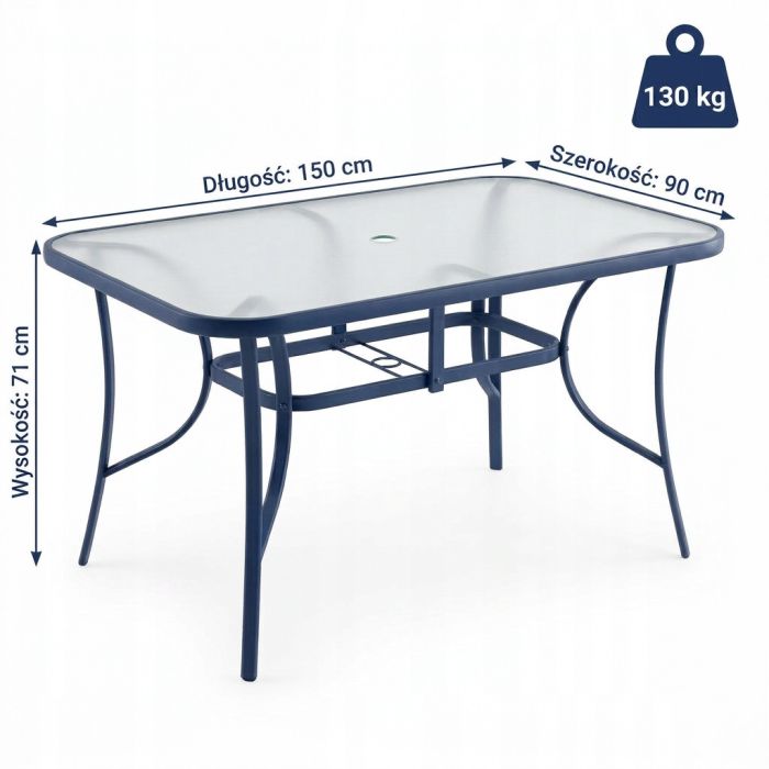Скляний садовий обідній стіл для тераси Ideal Garden AY014 150х90 см Синій