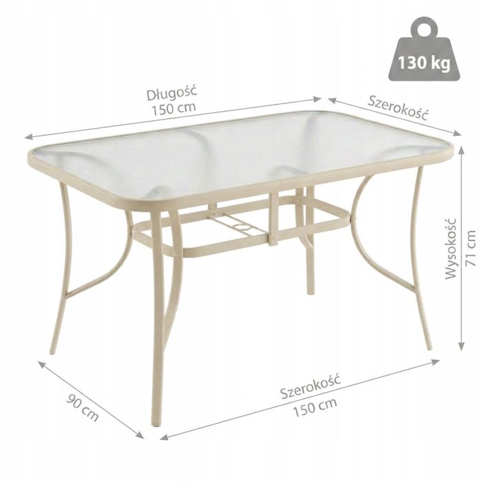 Скляний садовий обідній стіл для тераси Ideal Garden AY014 150х90 см Бежевий