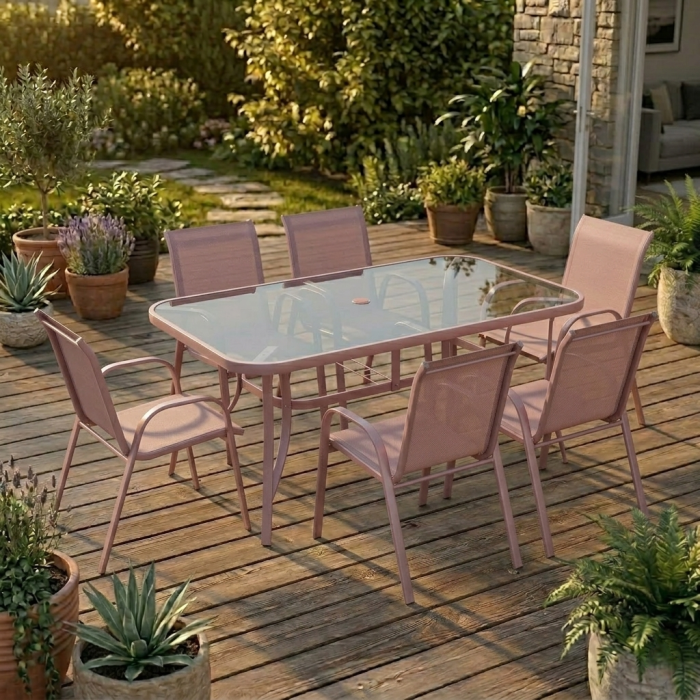 Скляний садовий обідній стіл для тераси Ideal Garden AY014 150х90 см Рожевий