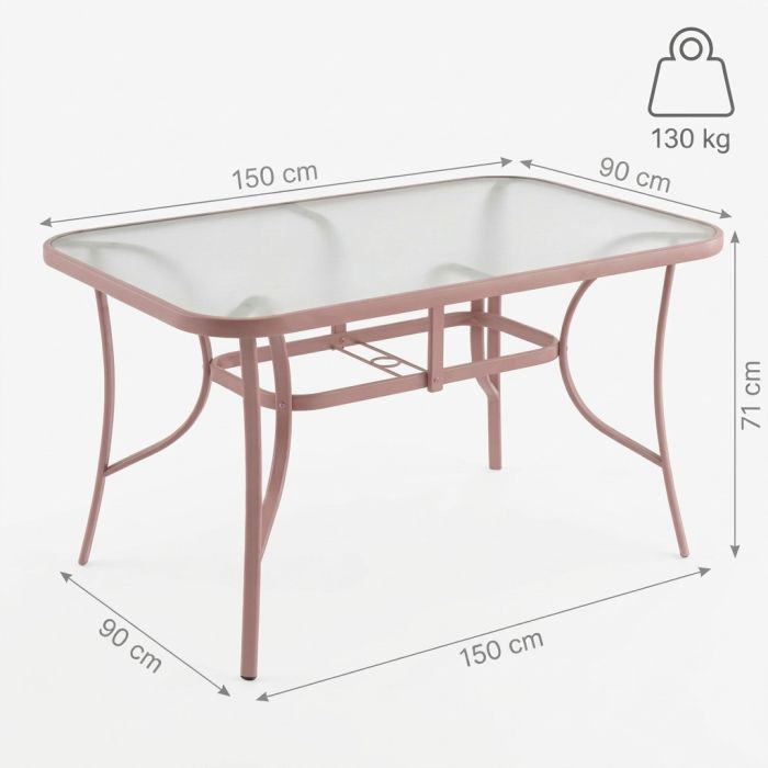 Скляний садовий обідній стіл для тераси Ideal Garden AY014 150х90 см Рожевий
